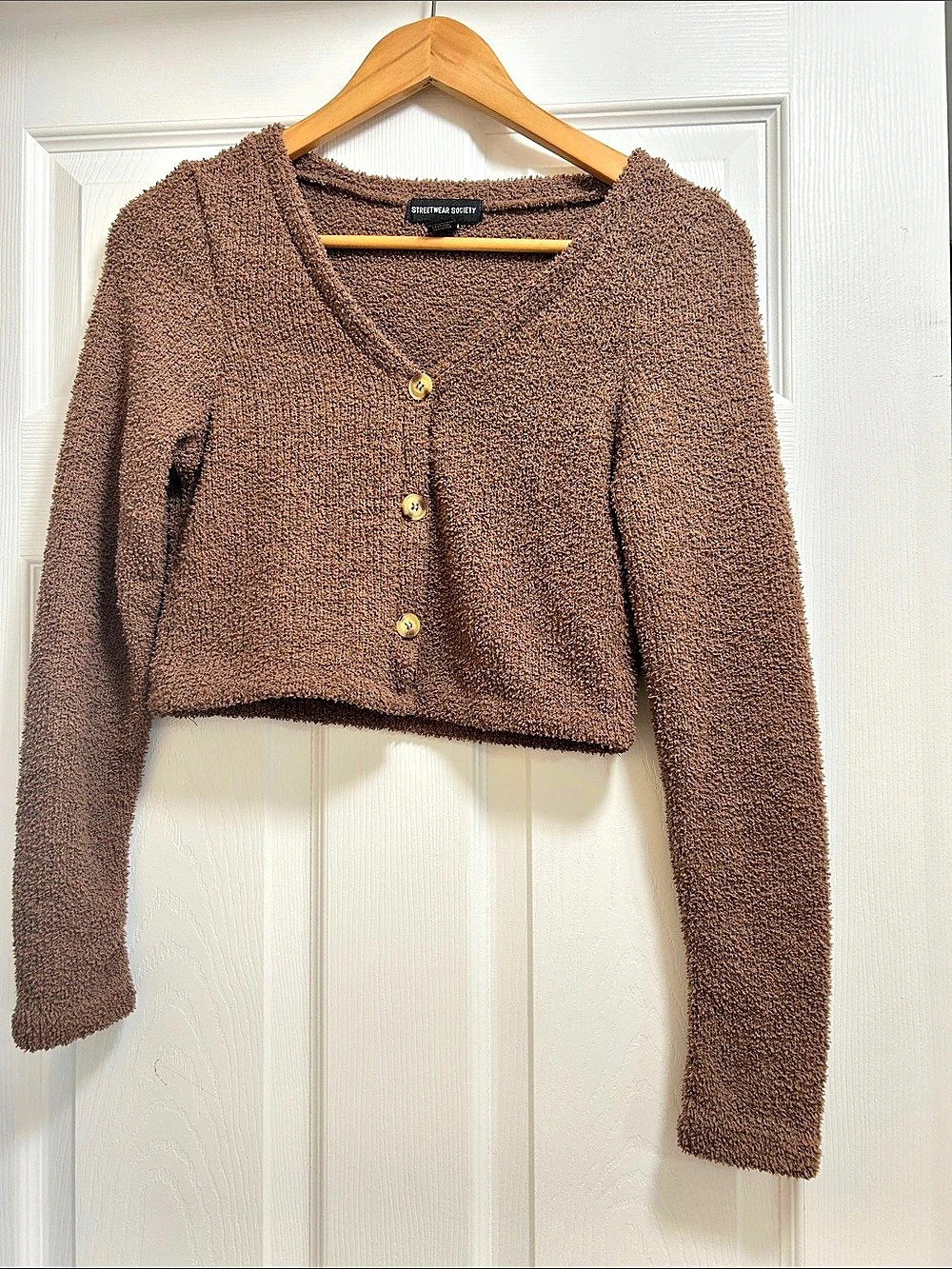 Cropped Chocolate Brown Button Front Cardigan